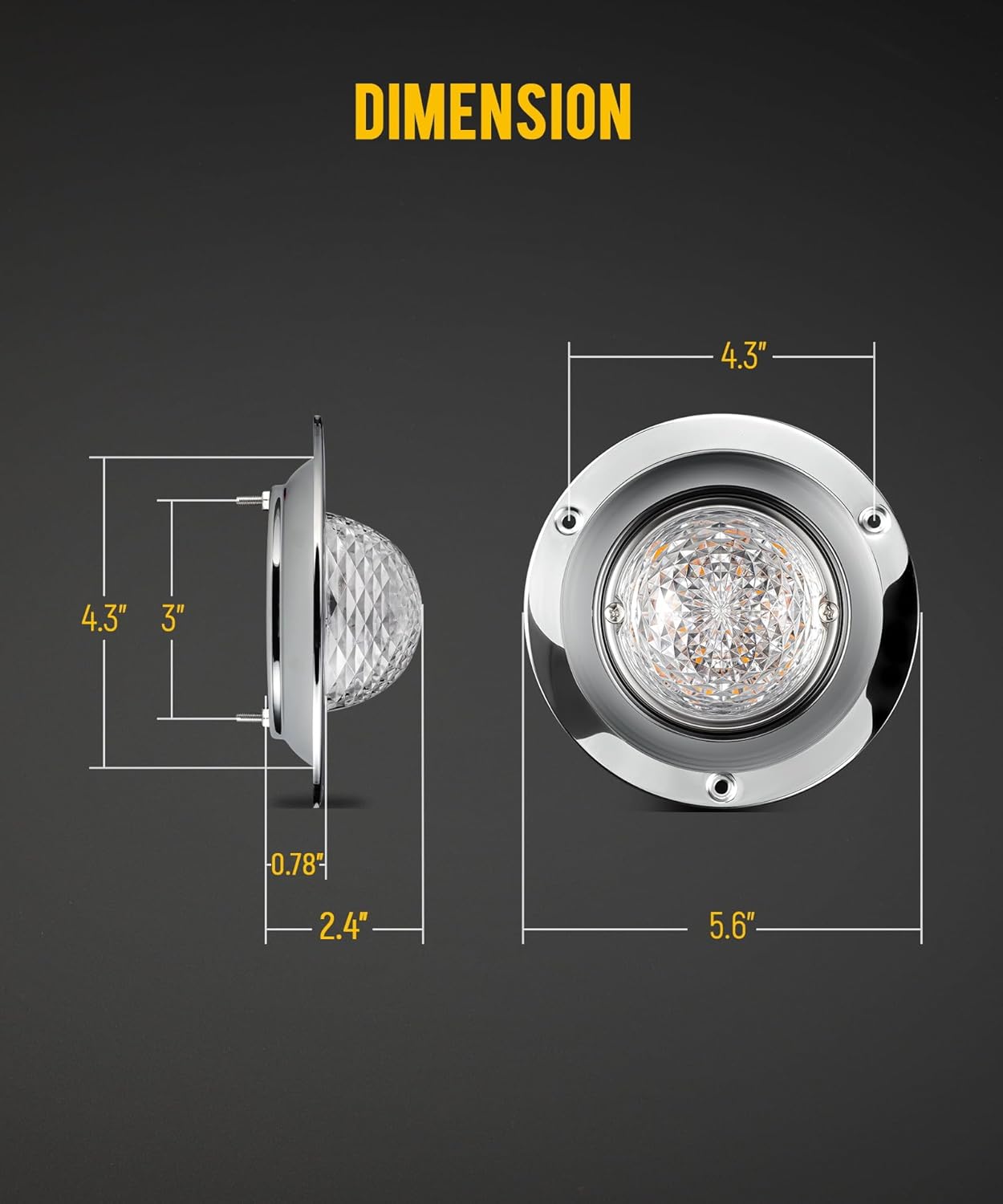 Partsam 2Pcs Watermelon Lights Dual Color Amber Blue LED Marker Turn Auxiliary Lights Prismatic Lens with Chrome Base Replacement for Peterbilt Freightliner Trucks Trailers RVs Motohomes