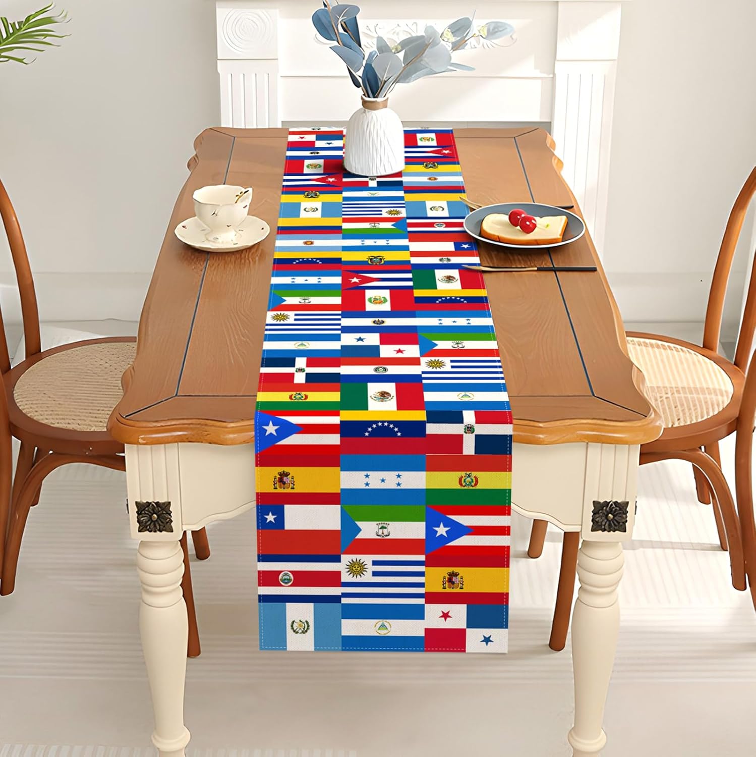 Pudodo Hispanic Heritage Month Table Runner Spanish Classroom 21 Countries Flags Party Fireplace Kitchen Dining Room Home Decoration (13" x 72") - Image 2