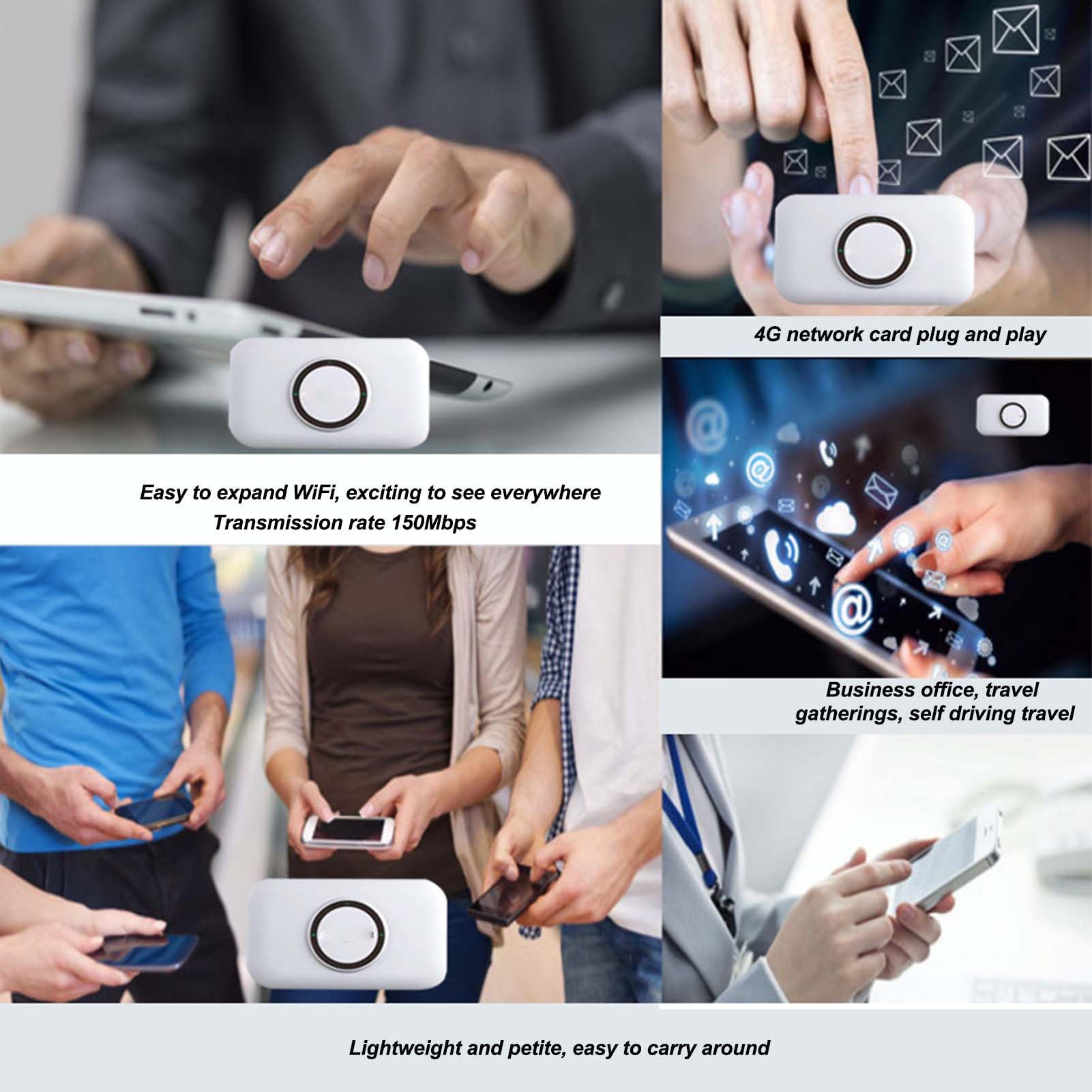 Naroote Router WiFi Mobile 4G LTE Mini Hotspot Portatile per Viaggi e Affari Bianco 3000mAh