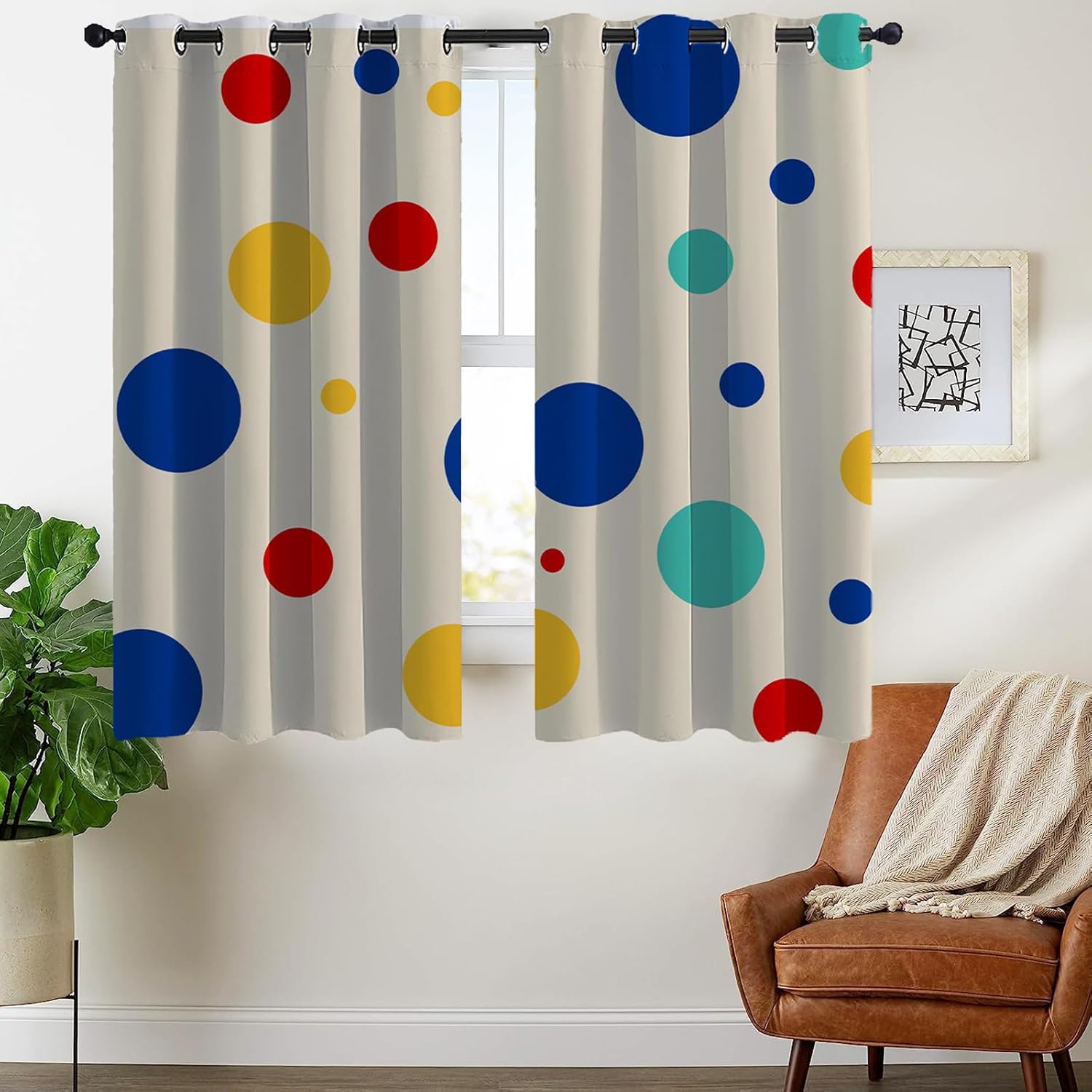 Polka Dots 3D Printed Drapes, Cute Colorful Abstract Circle Spots Trendy Modern Blackout Window Curtain, Eyelet Privacy Curtain Kids Curtains 2 Panels for Living Bedroom Balcony - 52x72in