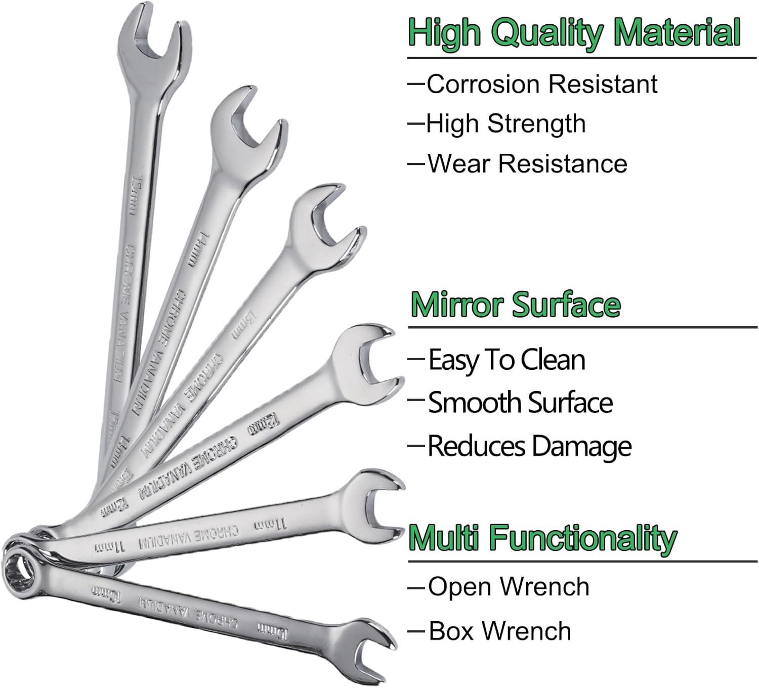 TFONSIGI 20ピース メトリックコンビネーションレンチセット ロールアップポーチ、メトリック6-32mm、スパナレンチセット
