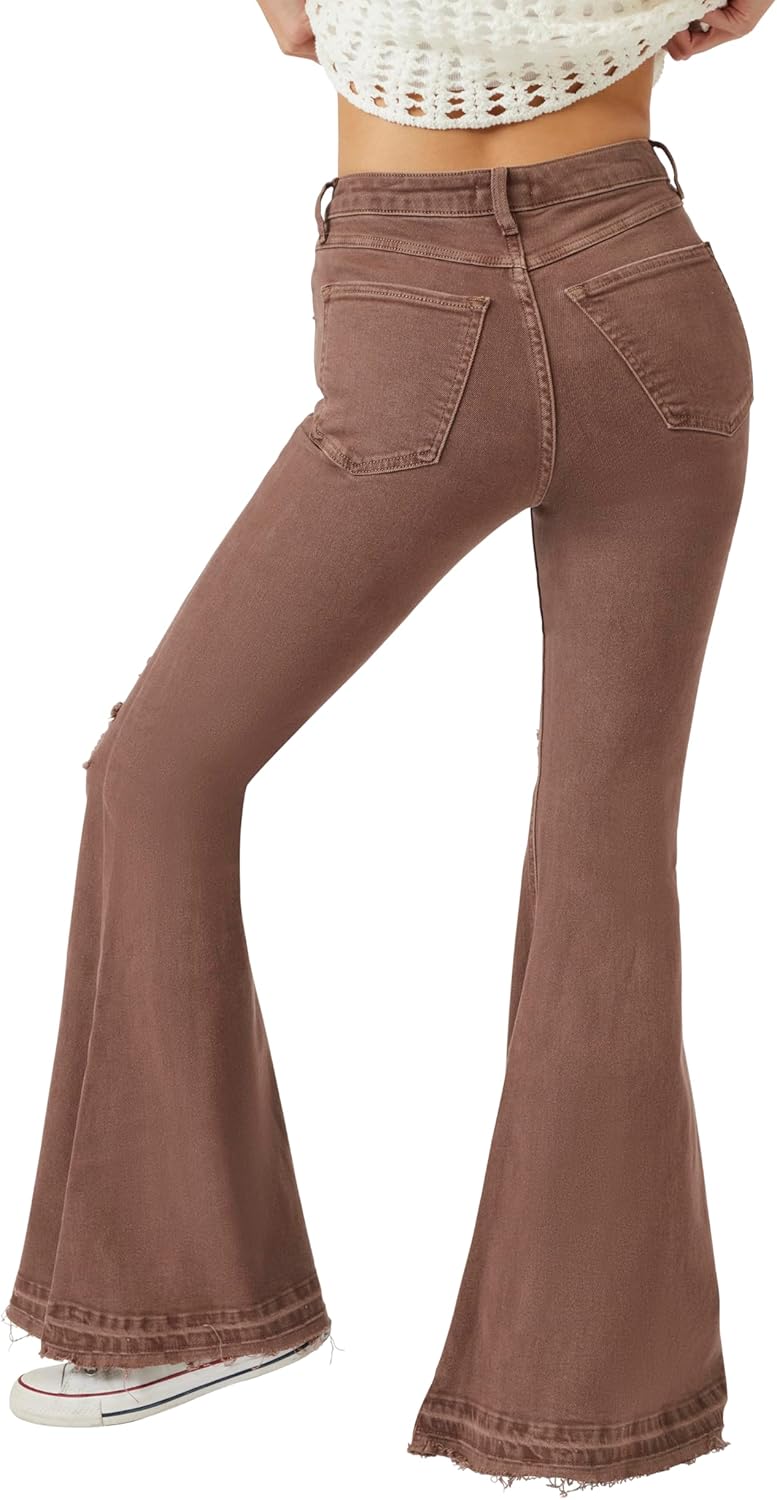 Forever 21 Womens Recycled Cotton Distressed Flare Jeans - Image 4