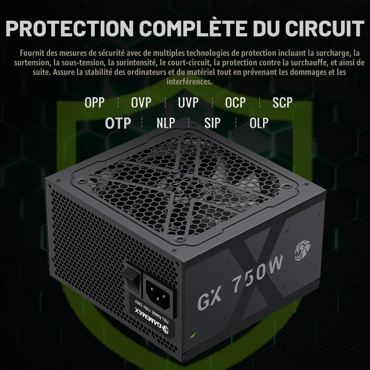 GAMEMAX GX 750GF Alimentation PC 750W, Totalement Modulaire ATX 3.0 avec Câble 12V-2×6 et Prise en Charge PCIe 5.0, 80 Plus Gold, Ventilateur FDB de 120mm, Garantie 10 Ans, Noir