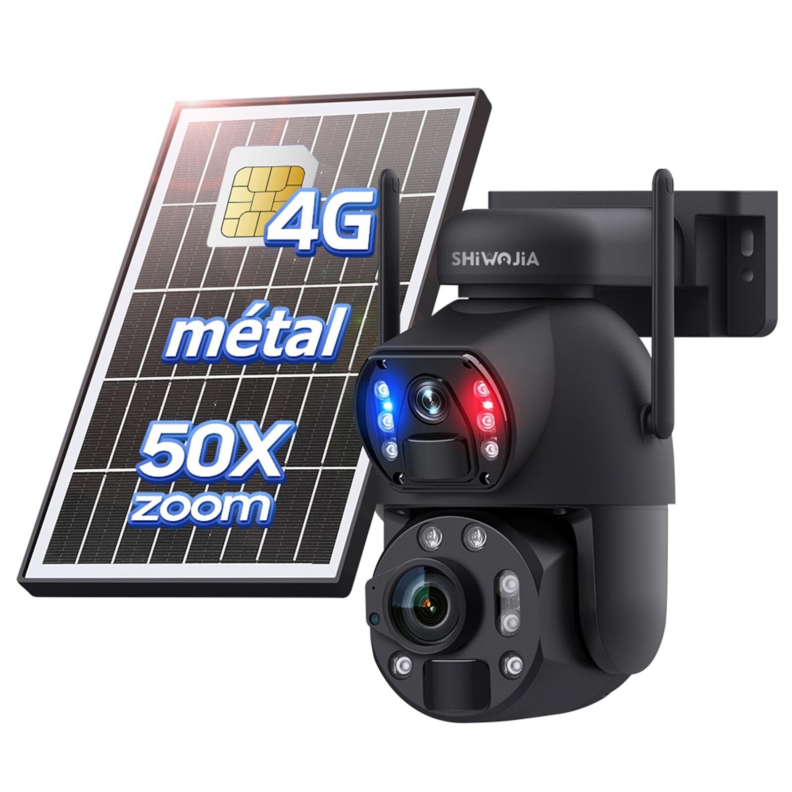 SHIWOJIA Zewnętrzna kamera SIM 4G 50X Zoom 360° PTZ Zewnętrzna kamera 4G z dwoma obiektywami, kolorowe widzenie nocne, inteligentne wykrywanie PIR
