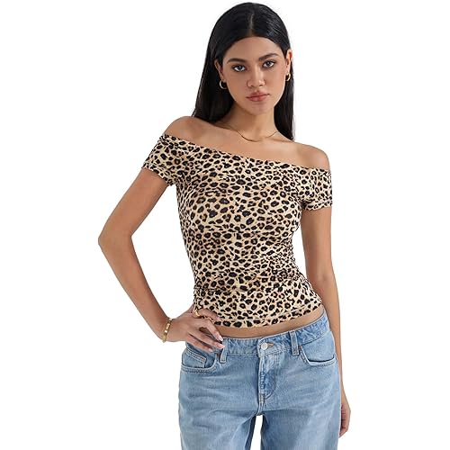 SUUKSESS Women Double Lined Off The Shoulder Tops Fitted Going Out Basic Shirts