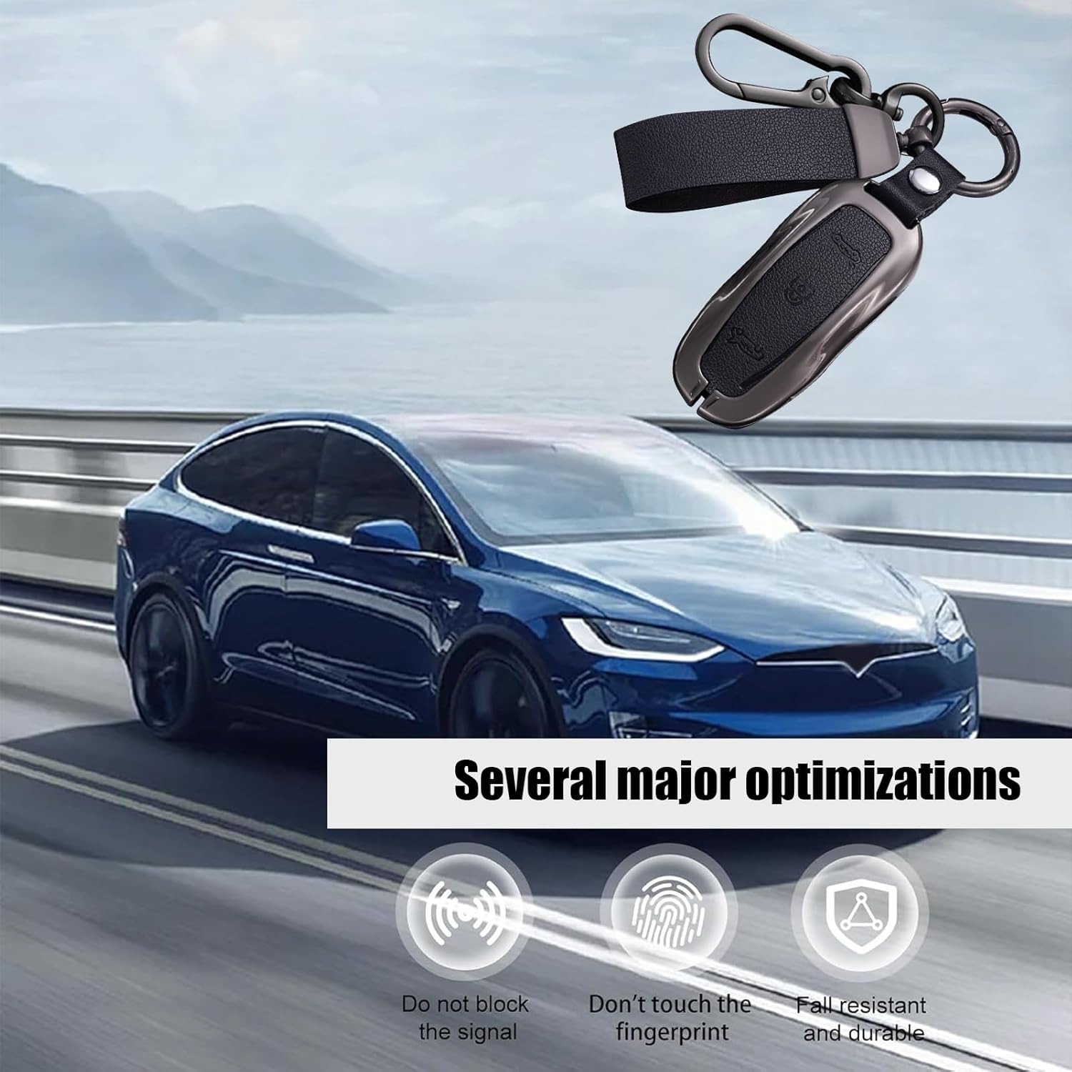 Key Fob Cover for Tesla，Key Shells Compatible with Tesla, fit Tesla Metal Key Cover Case, Model 3YS, with Key Chain, Key Less Protection Case Smart Remote Accessories (Black Y) - Image 8