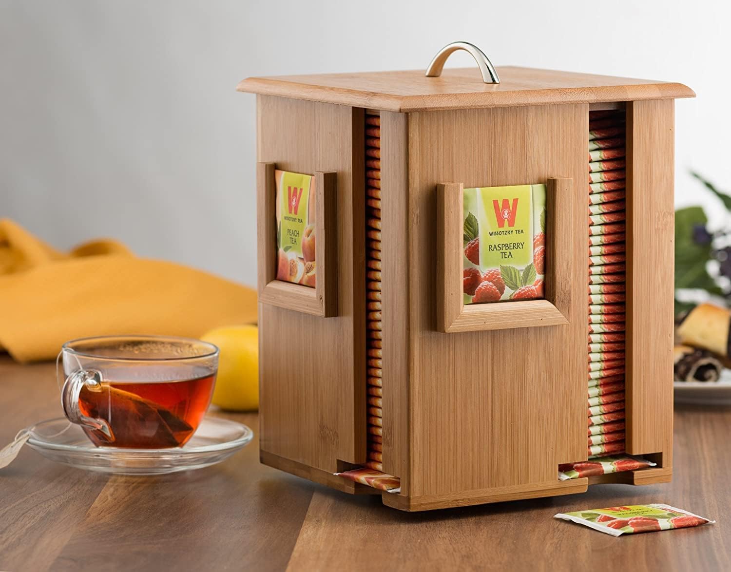 Bamboo Tea Caddy with Four Compartments and Lid