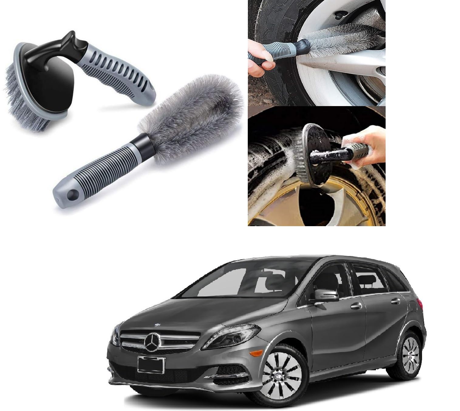 Auto Addict Combo Car Tyre Cleaner Wheel Tire Brush and Alloy Brush for Mercedes Benz B-Class Electric-image-1