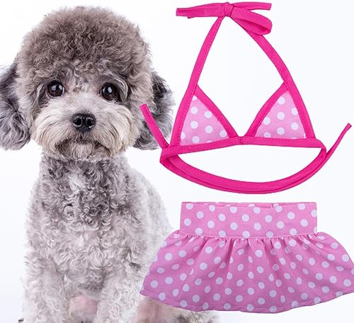 Miniatura 4 de leasote Conjunto de bikini de verano para perro, lindo bikini para mascotas, vestido de cachorro, traje de baño hawaiano para perros pequeños, niña,