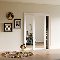 Vista 2 de Puertas correderas de armario con espejo de 60 x 80 pulgadas para dormitorios, espejo corredizo mejorado inastillable, puerta interior con kit