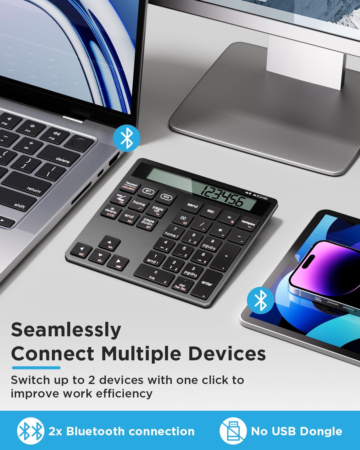 Teclado numérico recargable, teclado numérico Bluetooth para portátil