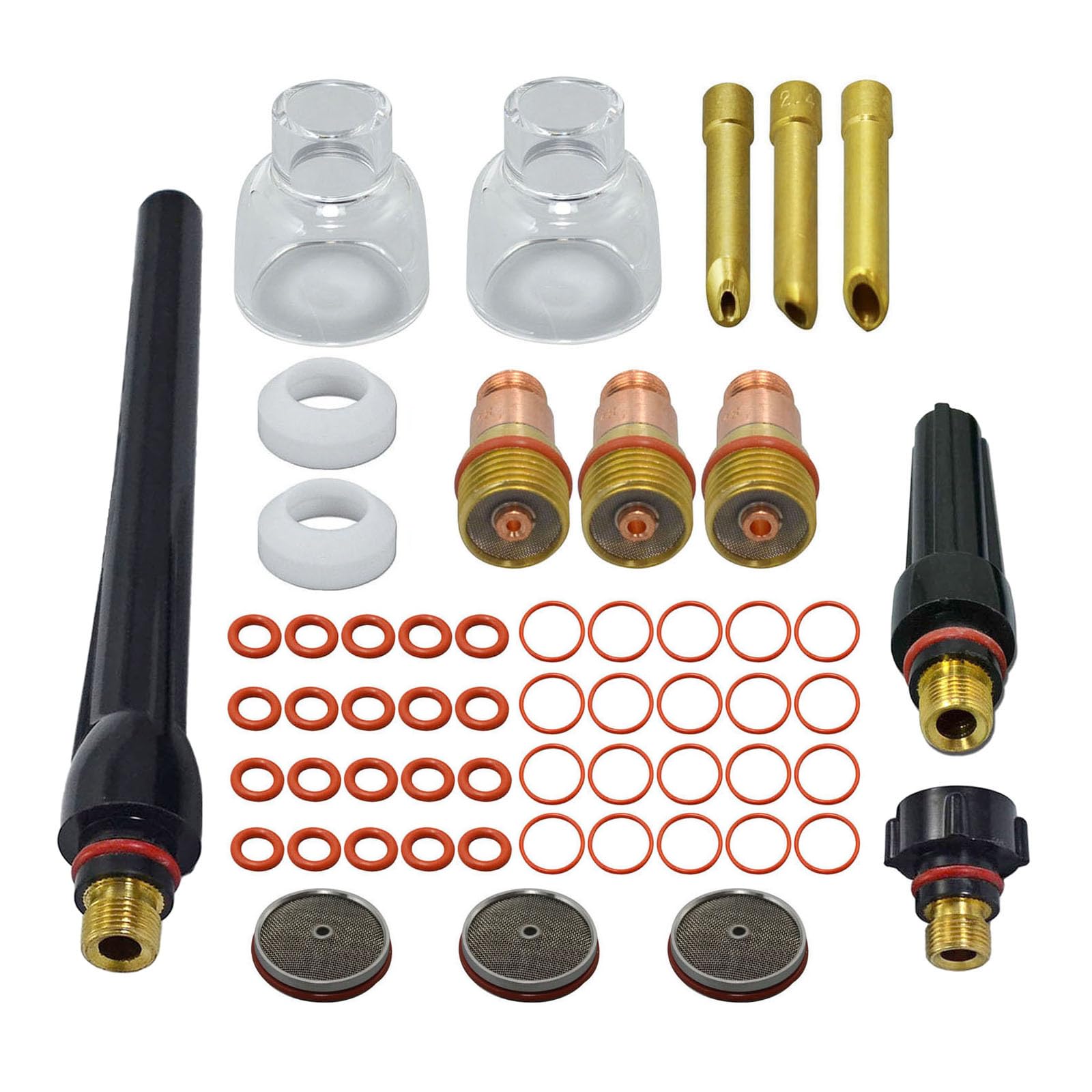 RIVERWELD TIG Stubby Gas Lens Collet Bodies 4C series Champagne Nozzle Screens Pack Large with Adapter Quartz Nozzle Clear Glass Cups 53NQCNLD kit for