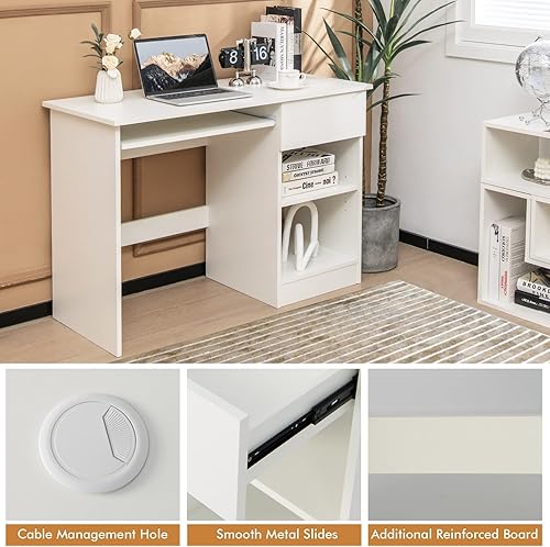 Miniatura 6 de UIIAIOUIAIO Escritorio de computadora con cajón para espacios pequeños escritorio de oficina mesa de computadora escritorio de estudio estación de