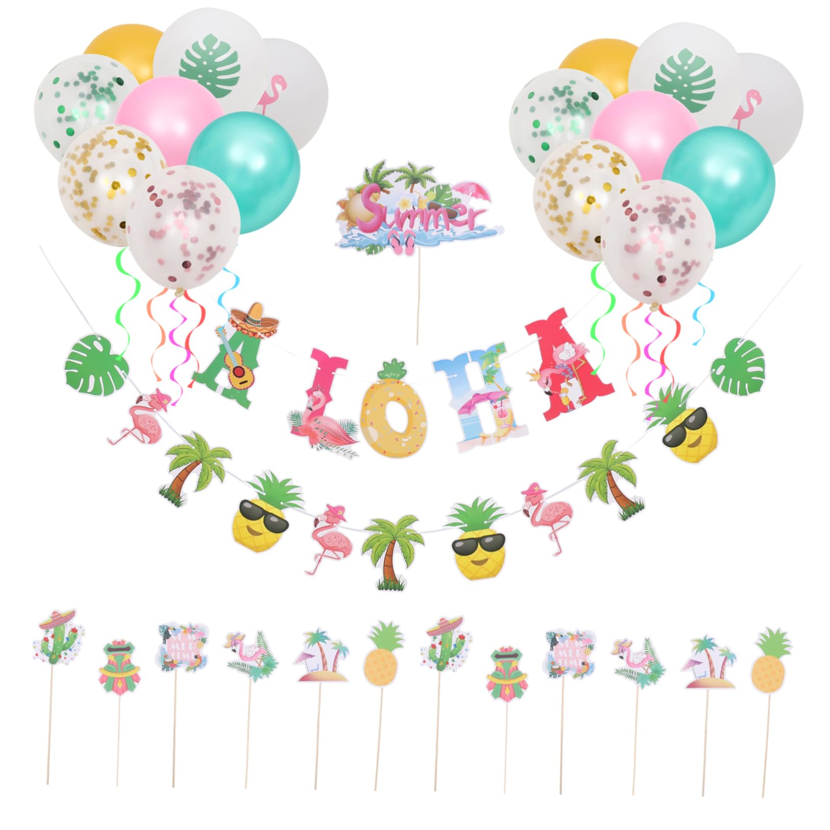 1set Decorazioni Per Compleanno Aloha Di Palloncini e Banner Riutilizzabili Per Feste Tema Hawaii Materiali Leggeri e Sicuri Facile Creazione Di Decorazioni Personalizzate Per