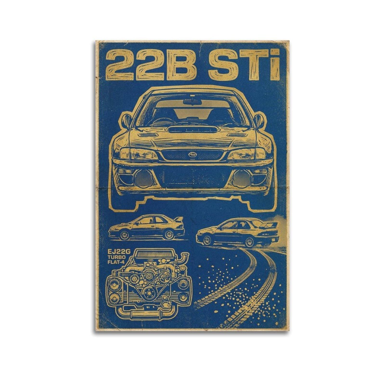 Xkuga Boys Unframe-Style Vintage Rally Car Poster Impreza 22B Sti Racing Performance Modern Decorative Canvas Prints - Ideal Wall Art For Family, Man Cave, Game Room, & Girls Bedroom 20X30inch(50X75cm)