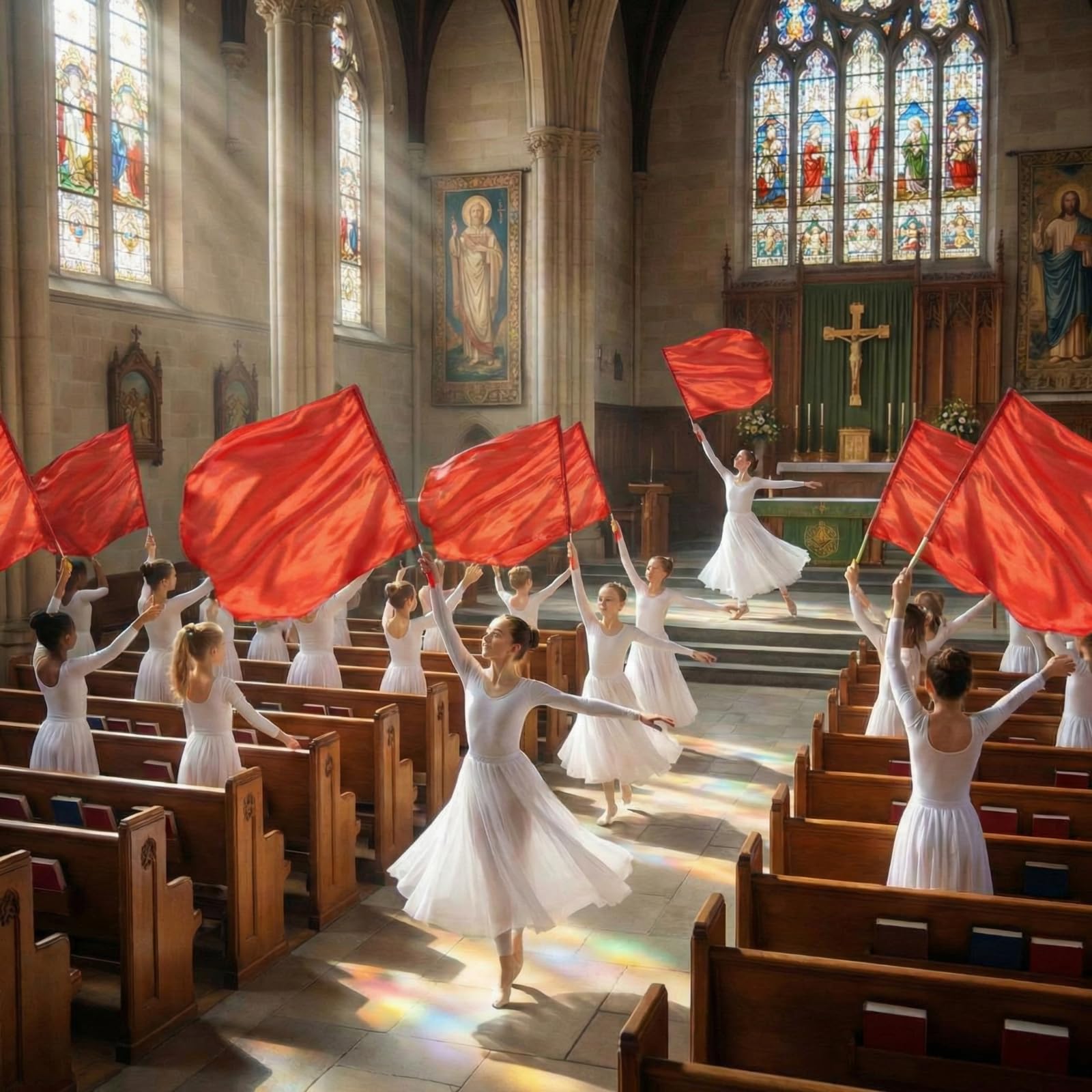 SmoothNovelty Anbetungsflaggen, 119,9 x 99,1 cm, Lob Tanz, Anbetungsflaggen mit skalierbarem Stab, Adore Engelsflügel, Flagge, Lob Kirche, Banner für Adore Dance Practice Performance, Rot, 4 Stück