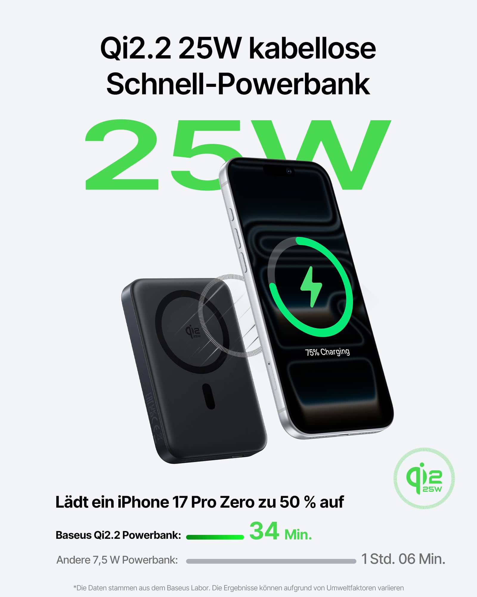 Baseus EnerFill FM21 Qi2.2 25W Magsafe Powerbank, 10000mAh Power Bank Magnetische, PD USB C 45W Schnellladung, Externer Akku Magnetic für iPhone 17 16 15 Pro Max