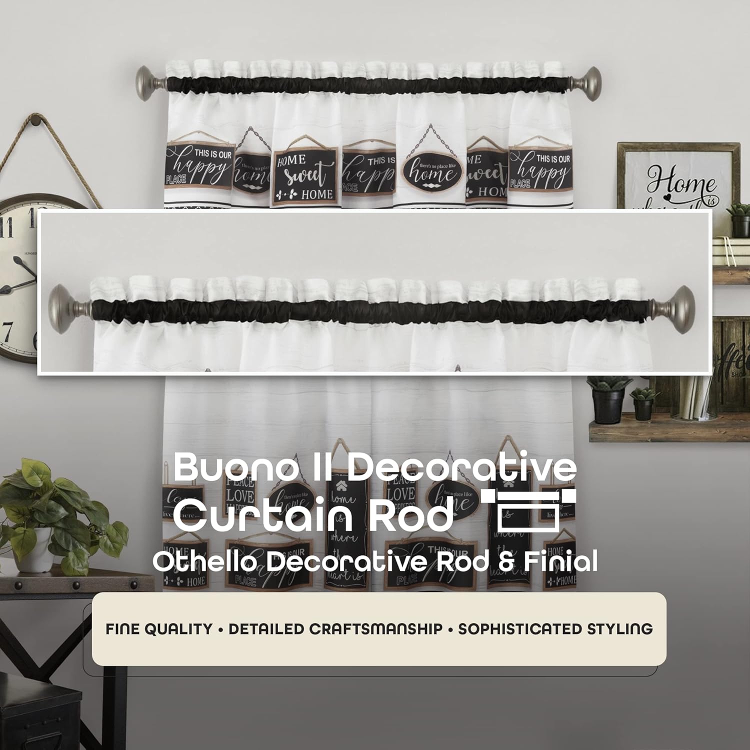 Decorative Window Curtain Rods with Finials, 66 to 120 Inches, 0.75 Diameter - Buono II, Othello Series - Lightweight & Easy to Install, Adjusts Telescopically to Fit Any Window by Achim Home Decor