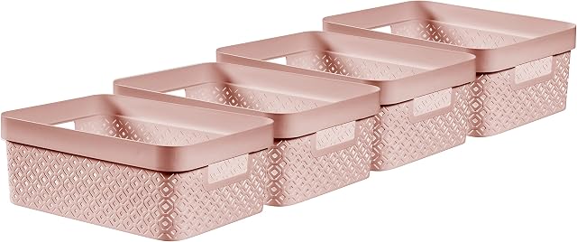 Curver Terrazzo x4 Medium Rectangular Storage Basket 11L - Pink