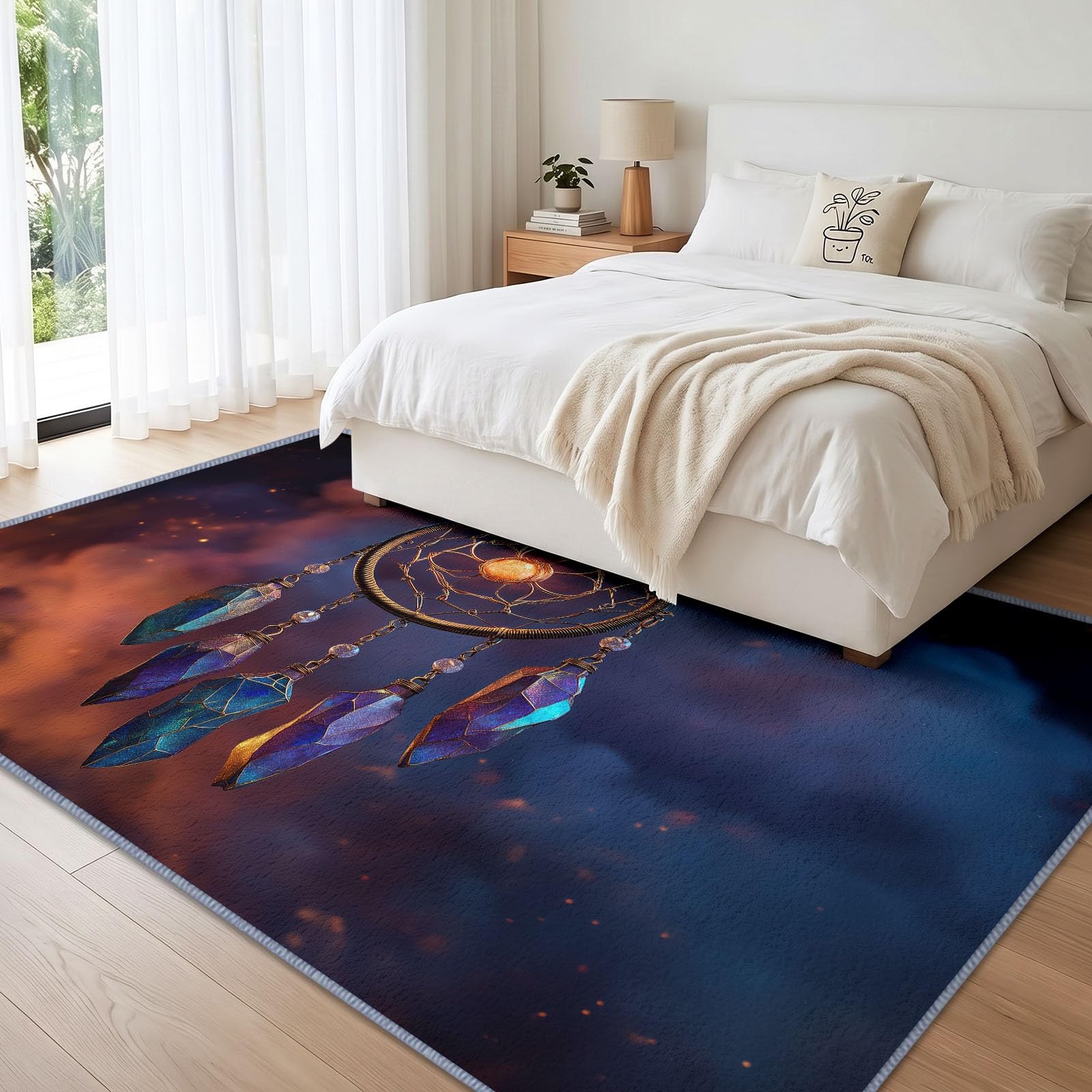 Waschbarer Teppich Wohnzimmer 120 X 170 cm, Kosmischer Sternenhimmel Kurzflor Schlafzimmer Leuchtender Traumfänger Teppiche, Weiche rutschfest Carpet für Badezimmer Esszimmer Flur Büro
