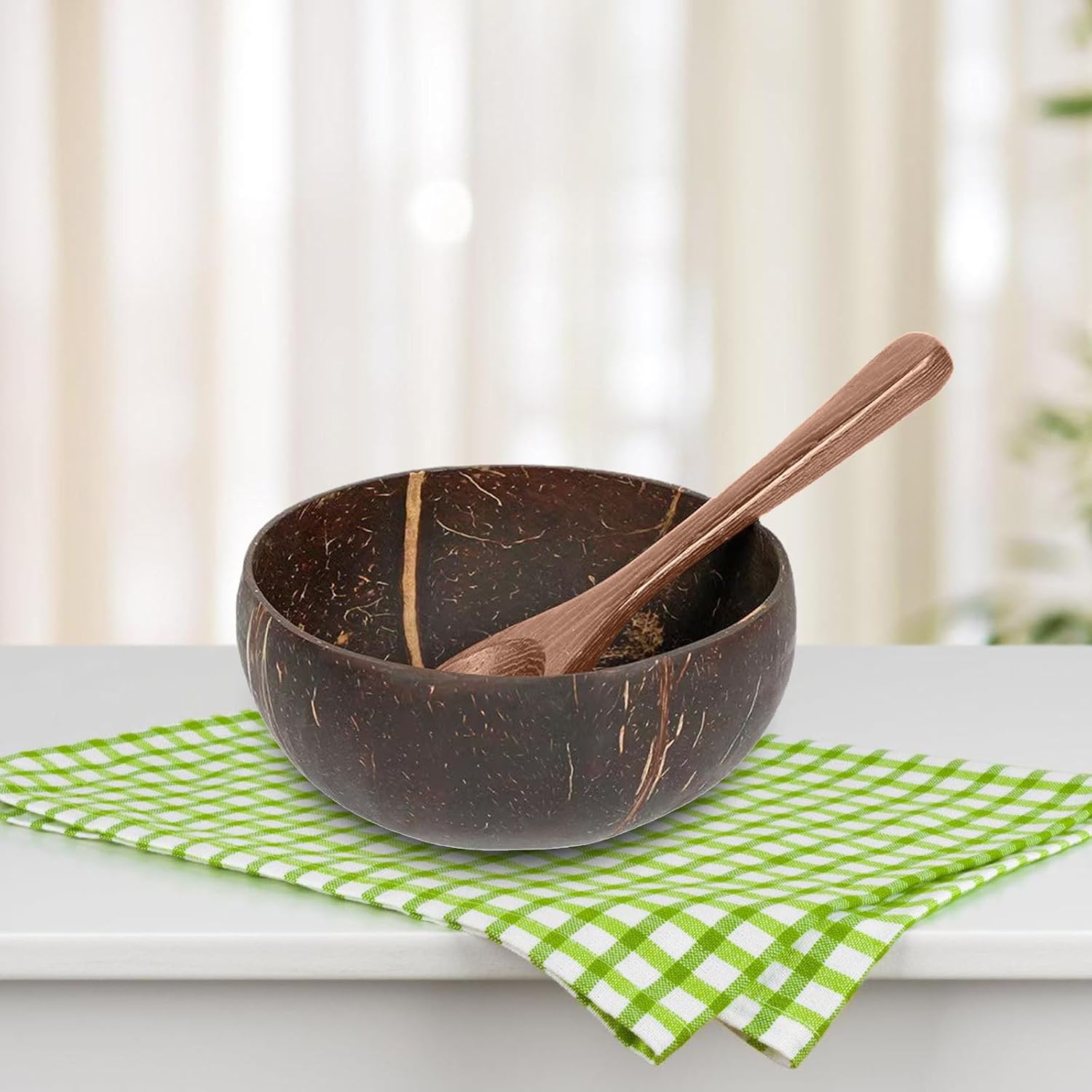 2Piece Coconuts Wood Bowl Spoon Set for Salads