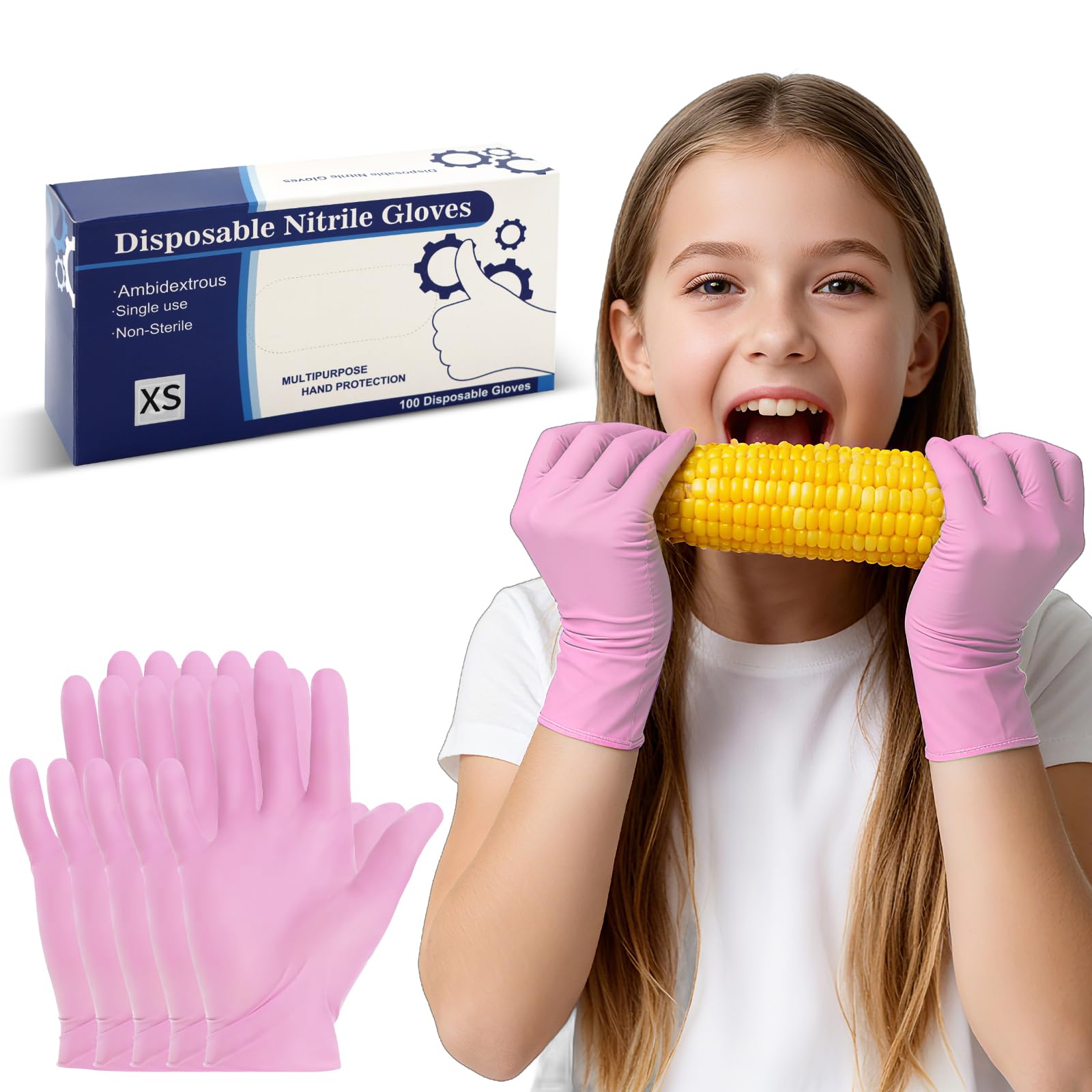 Cljlixcy Kids Disposable Nitrile Gloves for 4-10 Years, For Cooking, Gardening, Painting, Powder and Latex Free-100 PCS