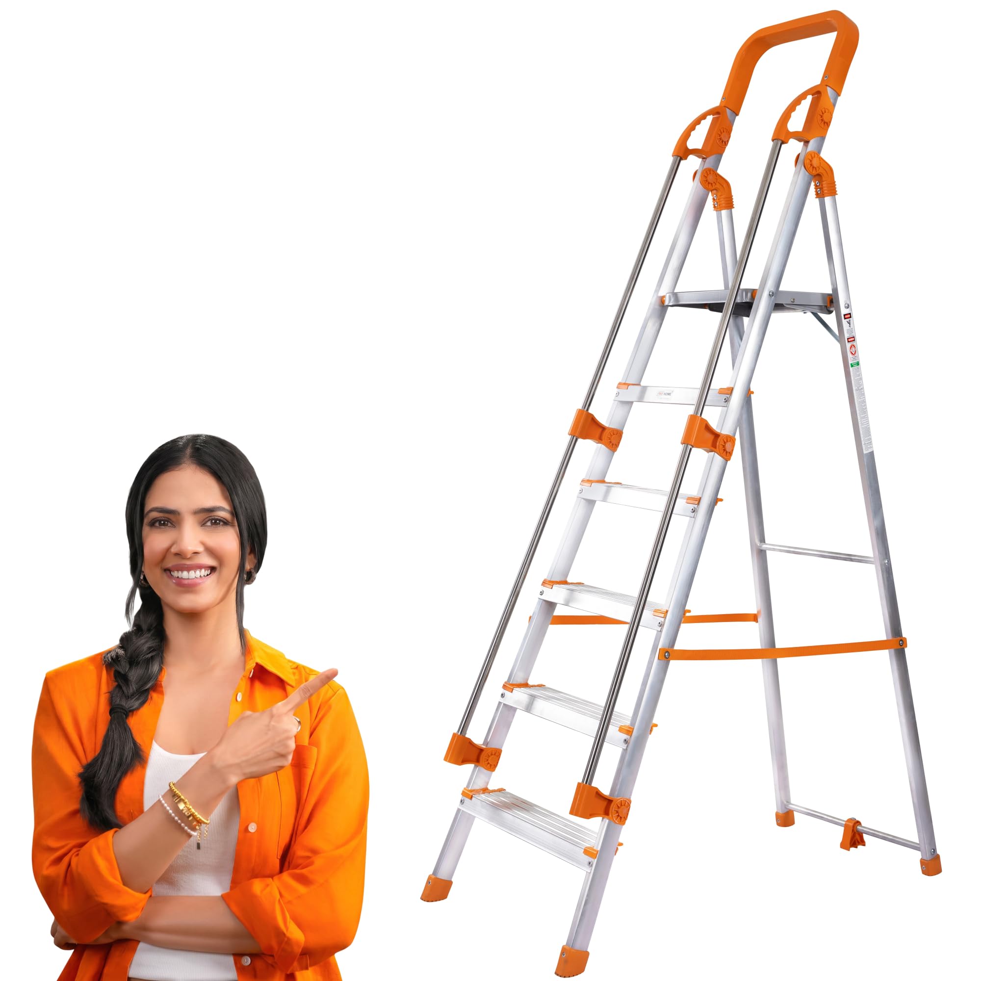 PROHOME Aluminium Ladder for Home 8 Steps Foldable with Railing & Anti-Skid Wide Steps | 8 Step Ladder for Home Use, Kitchen & Household | 270 Kg Capacity Folding Ladder | 5 Year Warranty (Orange) — Amazon image 15