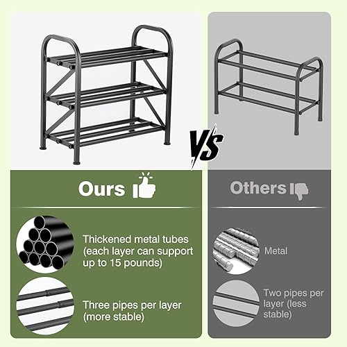 Miniatura 4 de Zapatero de 3 niveles para armario, 16-33 pulgadas, zapatero expandible ajustable para entrada, armario, puerta, metal resistente, color negro 3