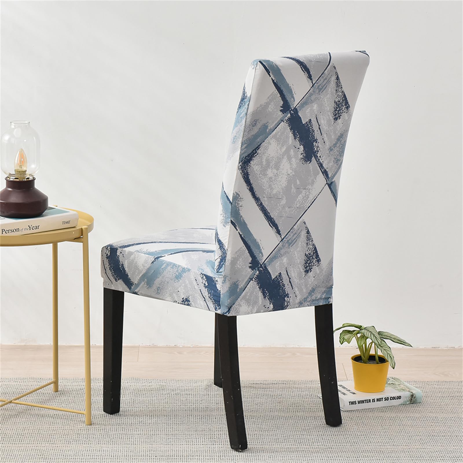 HZDHCLH Chair Covers Set of 4/6 Stretch Modern Chair Slipcovers for Dining Room Kitchen Wedding Party Washable Chair Protector(4pcs,Blue simple) - Image 4