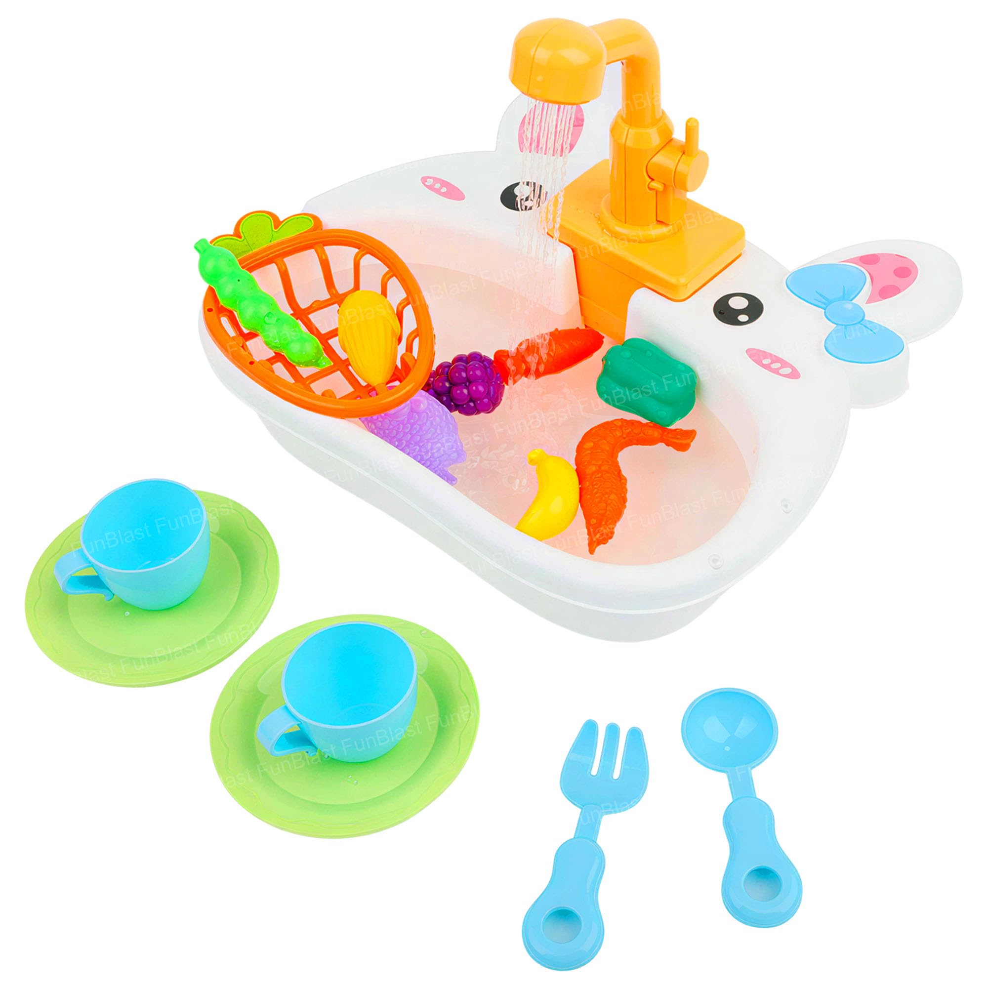 FunBlast Bunny Kitchen Sink Play Set with Running Water – Vegetable & Dish Washing Toy Set with Utensils and Faucet for Kids Role Play Learning (Pack of 1)-image-39