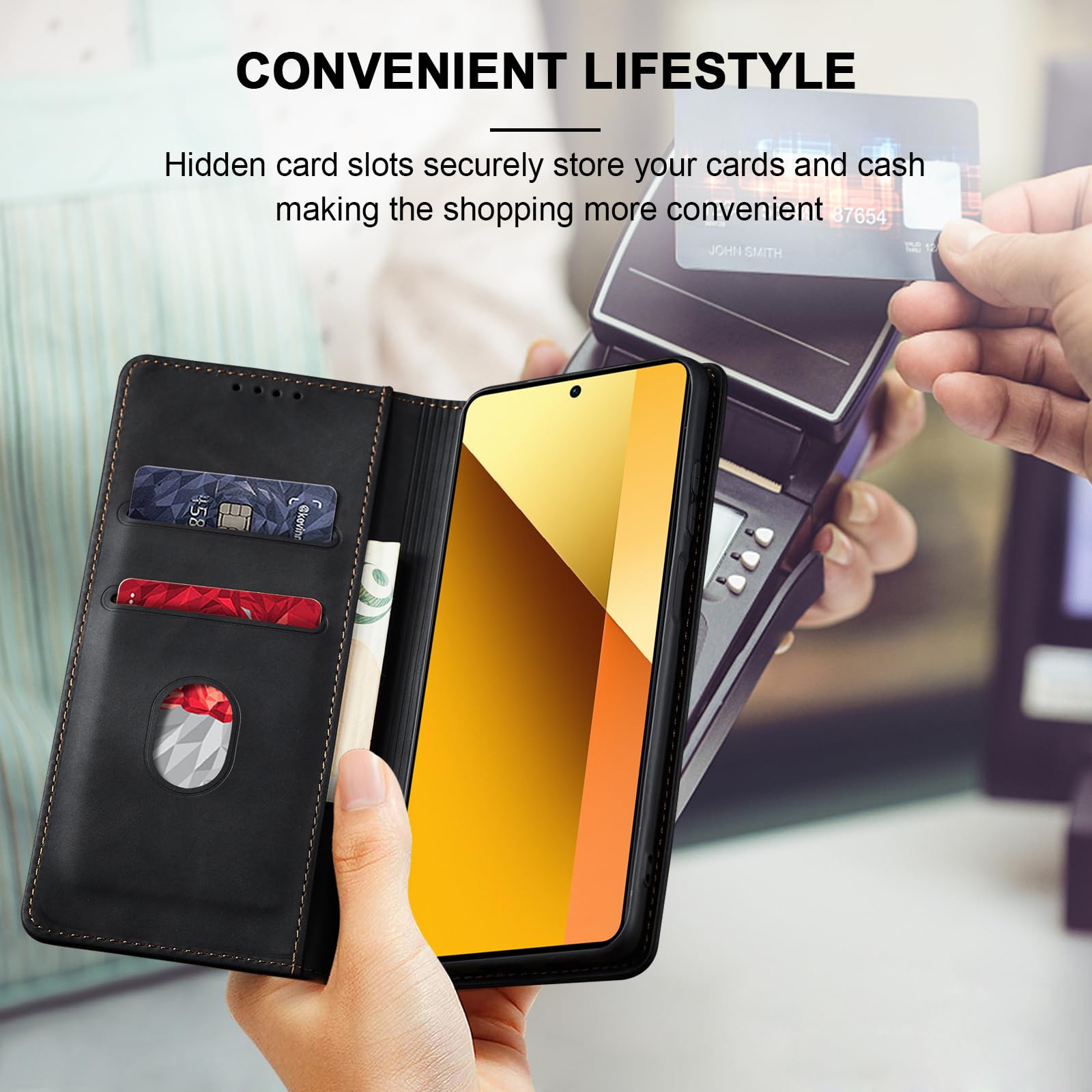 Asuwish Coque Pour Xiaomi Redmi Note 13 5G Portefeuille Avec Cordon