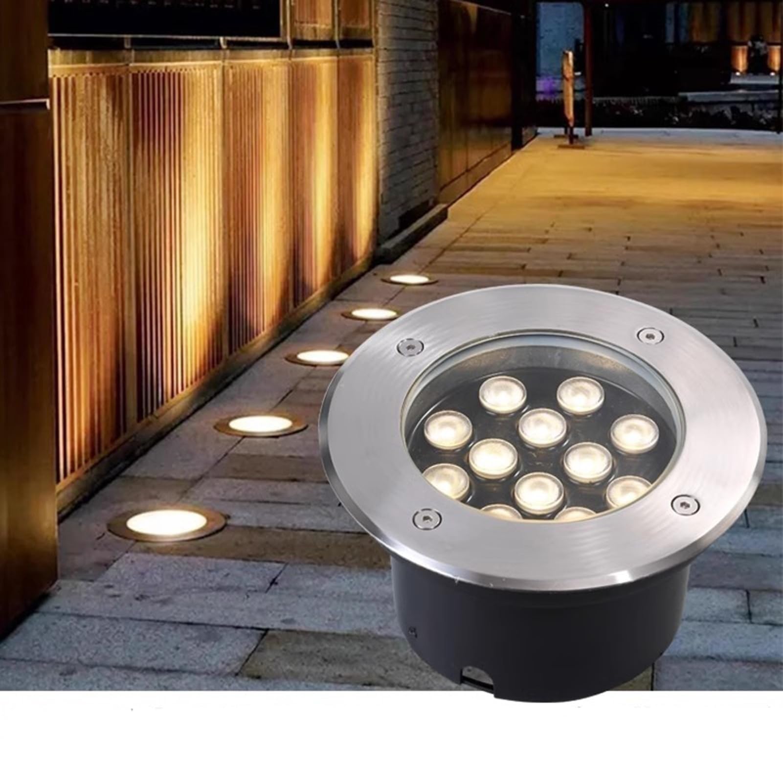 Generisch Lampa ogrodowa LED, reflektor do zabudowy na zewnątrz, wodoszczelność IP66, 24 V, okrągłe lampy do zabudowy w podłodze, niebieskie 15 W i żółte 18 W, idealna do oświetlania ścieżek i tarasów