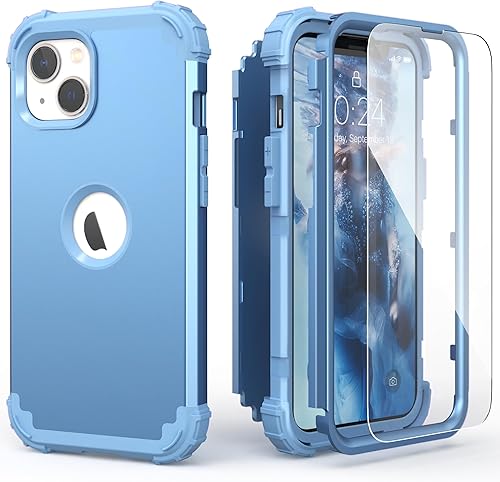 IDweel Funda para iPhone 15 con protector de pantalla de vidrio templado, 3 en 1, a prueba de golpes, delgada, híbrida, resistente, cubierta de