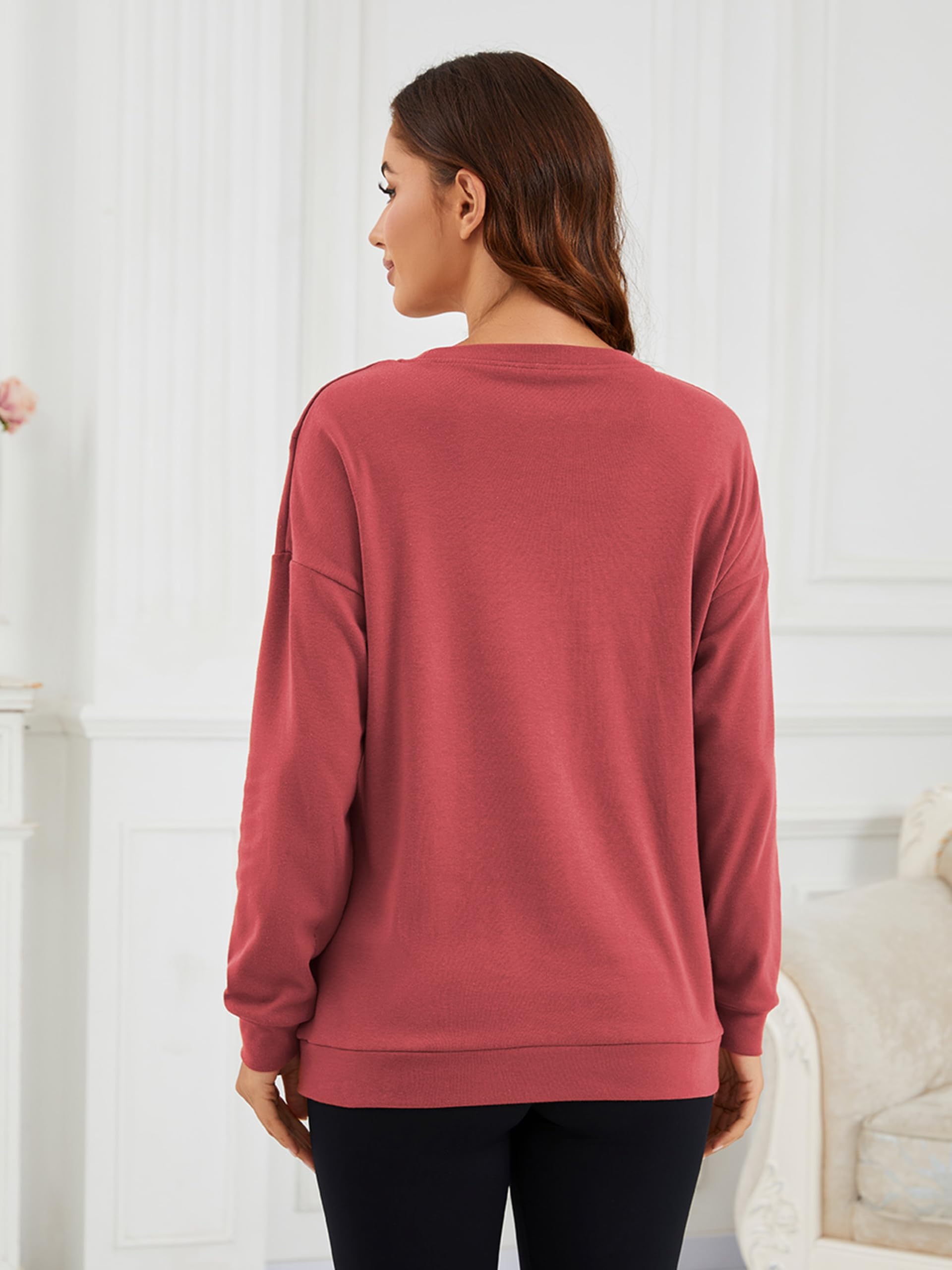 T-shirt d'allaitement à manches longues pour femme - Décontracté - Fermeture éclair invisible - Sweatshirt pour l'allaitement - Mode de maternité - Avec poche