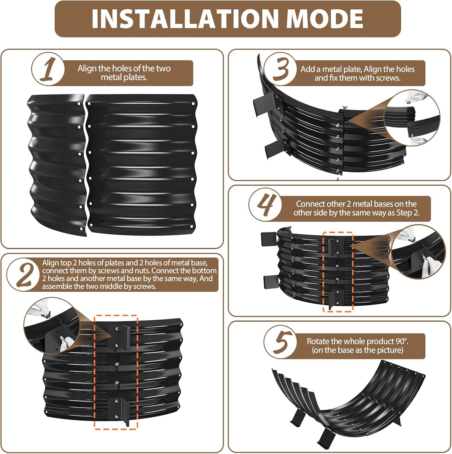 40 inch Diameter Sector Firewood Rack Storage -0.8MM Thick Galvanized Steel with Wave Pattern & 4 Stable Feet, Black Coated for Indoor/Outdoor Wood Storage (3.3FT Diameter)