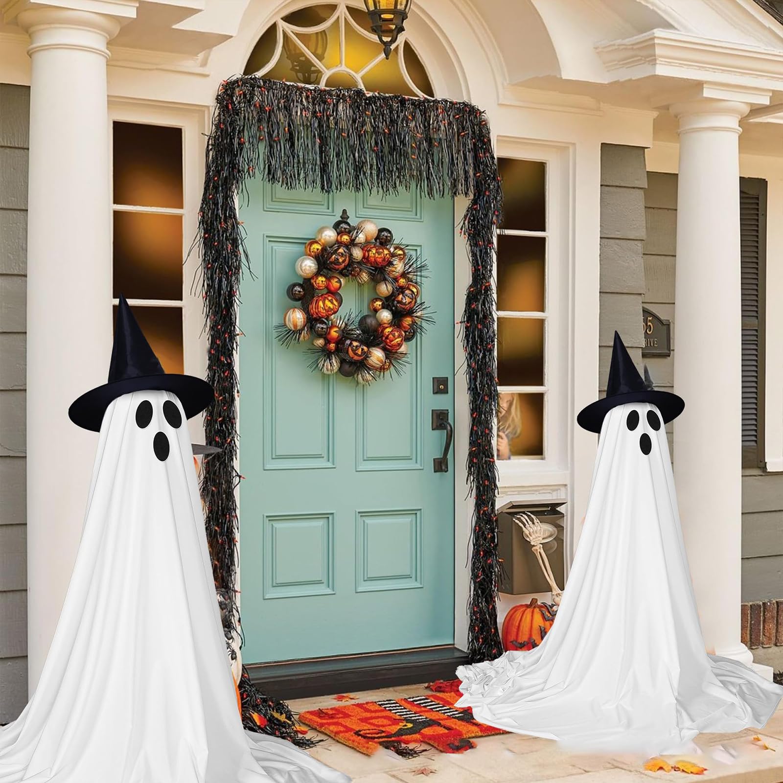 2PCS Sparkling Spooky Ghost Halloween Decorations, Large Standing Outdoor Light up Ghost Decor with Remote for Home, Yard, Porch