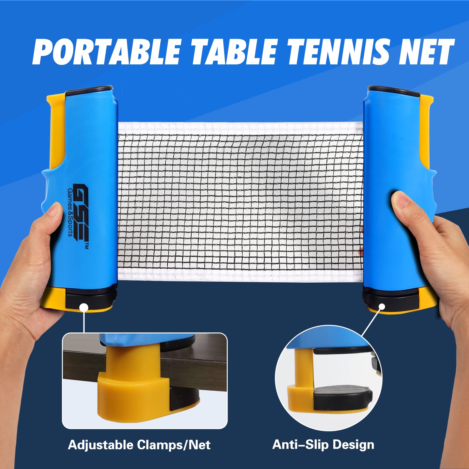 Rete da ping pong retrattile regolabile e post. Rete da ping pong portatile e morsetti. Rete di ricambio per qualsiasi tavolo (blu)