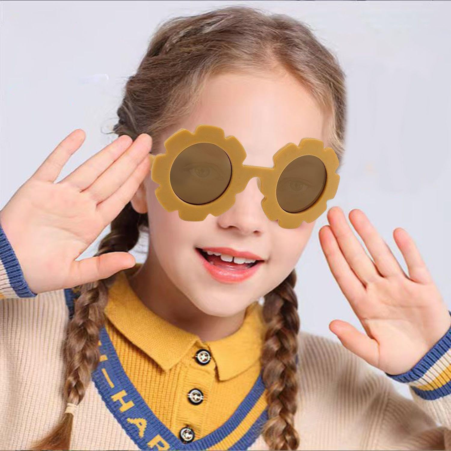 2 sztuki okularów z okrągłą ramką, dziecięce okulary przeciwsłoneczne, urocze i zabawne okulary przeciwsłoneczne, artykuły podróżne na świeżym powietrzu., Żółty, Taglia unica