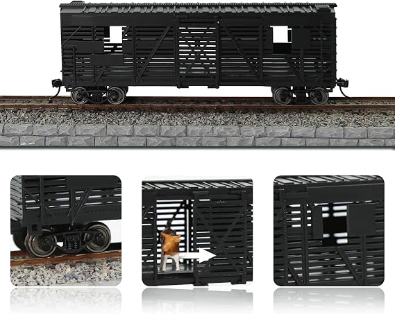 C8767 1 Piece 1:87 HO Scale 40' Stock Car Cattle Wagon Painted Model Railway (Black)
