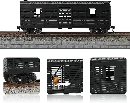 C8767 1 Piece 1:87 HO Scale 40' Stock Car Cattle Wagon Painted Model Railway (Black)