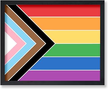 Poster Master LGBTQ Poster - Progressive Pride Rainbow Flag Print - Inclusivity Art - Gift for Men, Women & Gay - Vibrant Wall Decor for Bedroom, Living Room, Office or Dorm - 8x10 UNFRAMED Wall Art