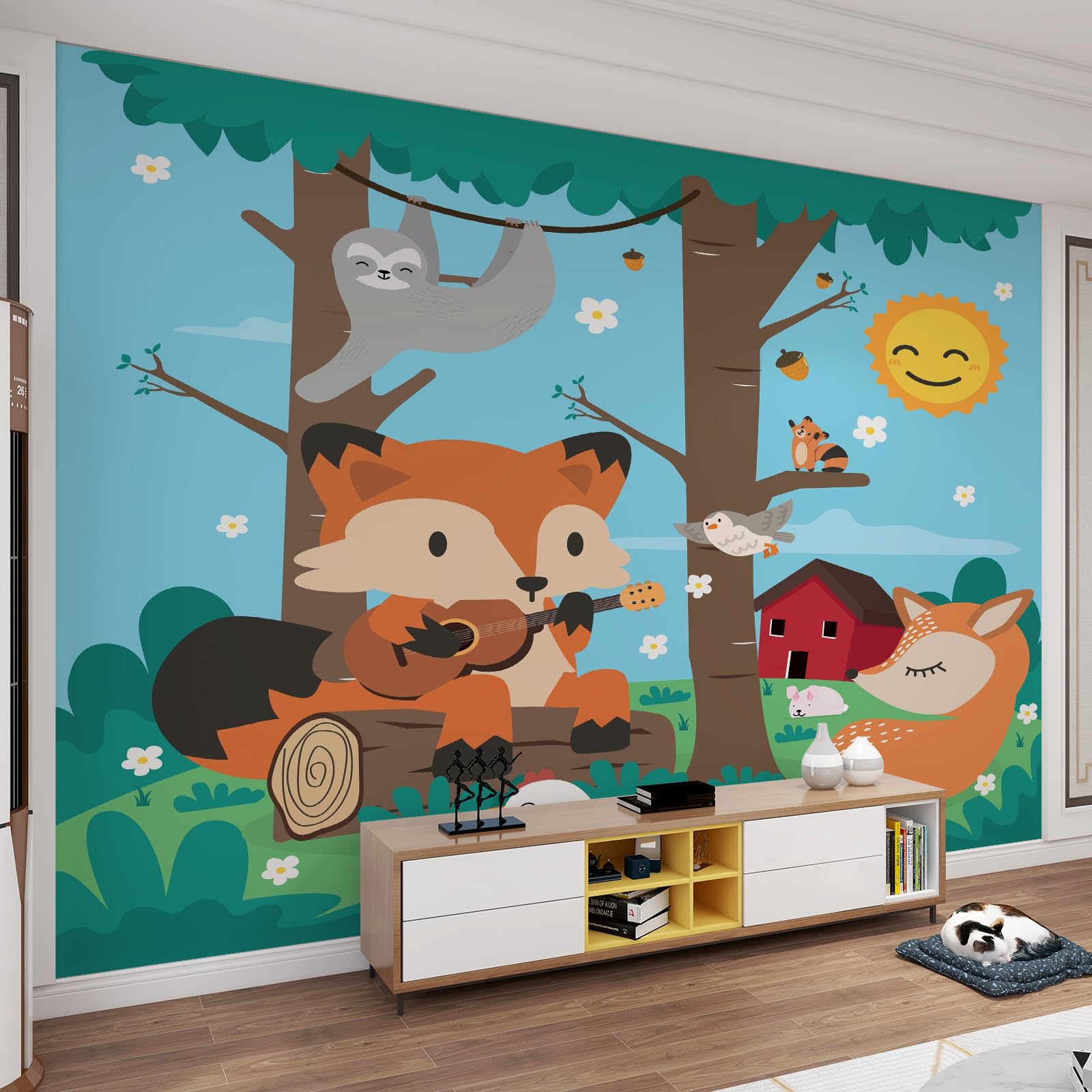 Papier peint chambre d'enfant dessin animé animaux de la forêt 200 x 140 cm