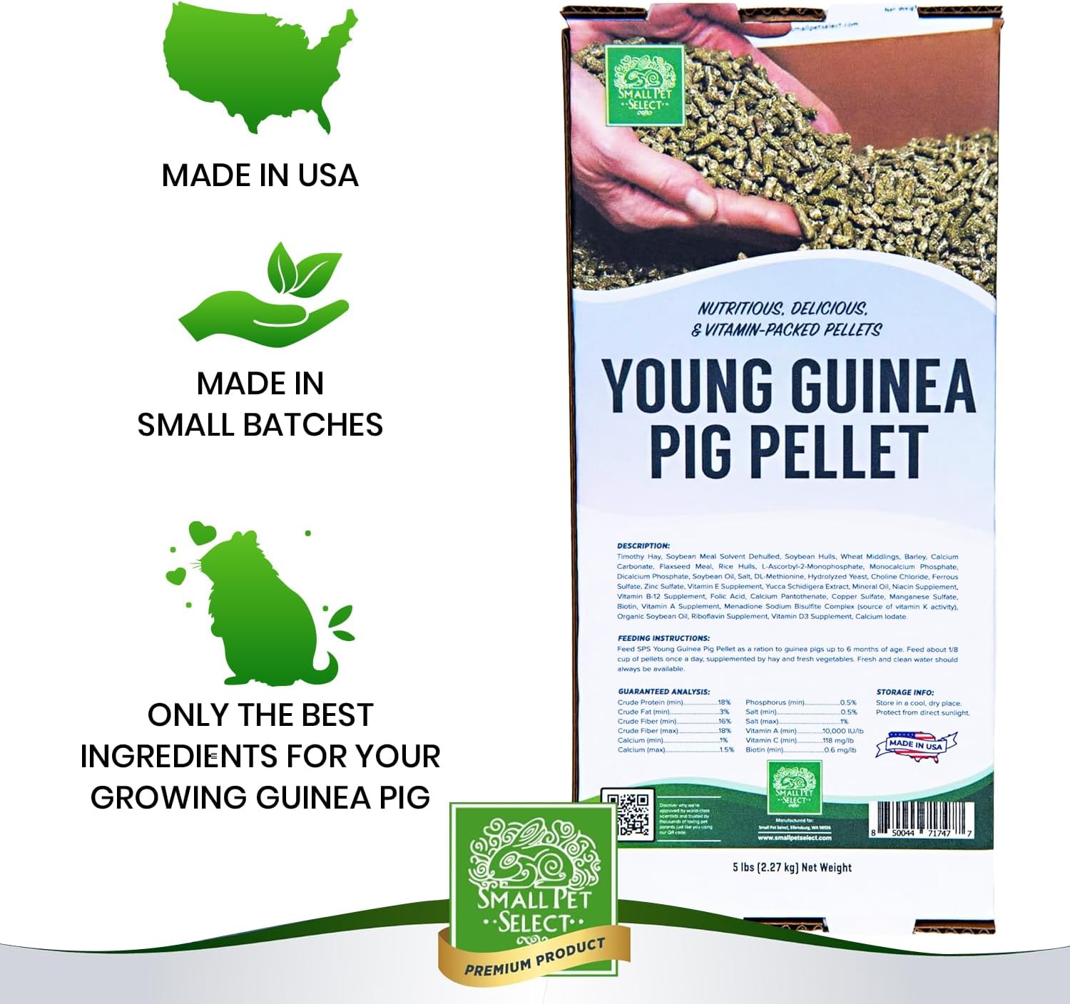Small Pet Select - Young Guinea Pig Pellet Food, 10lb (Two Pack, 5lb)