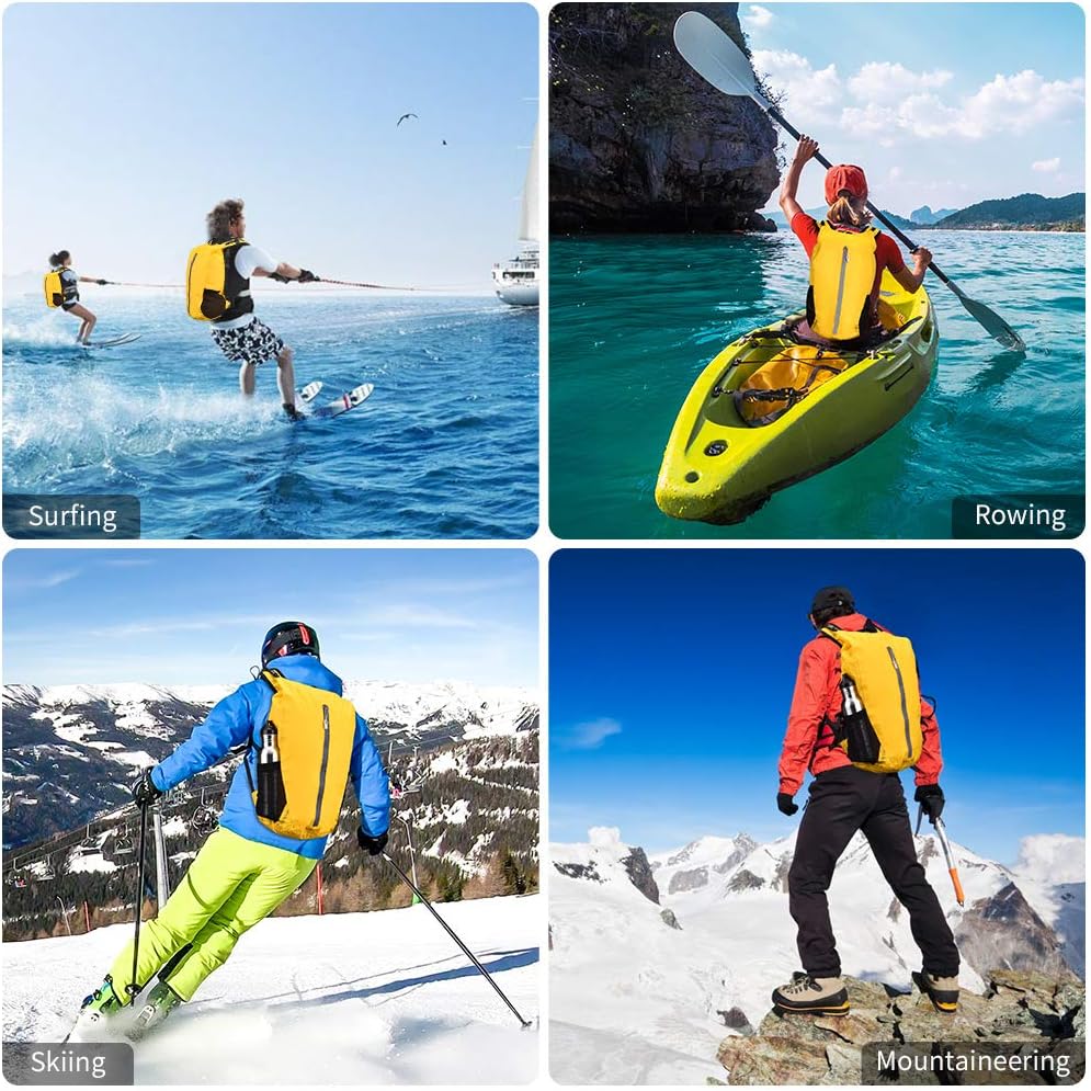 Waterproof Floating Dry Bag Backpack: 20L Collapsible Boat Float Drybag - Insulated Water Stuff Storage Compression Back Pack for Swimming Boating River Rafting Yellow