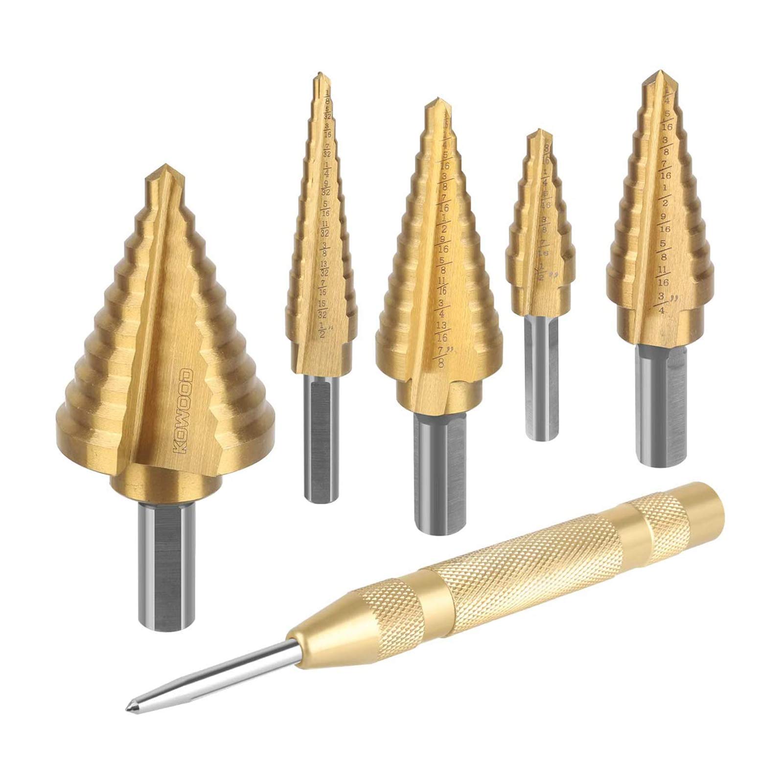 Snapklik.com : KOWOOD HSS Step Drill Bit Set & Automatic Center Punch 6 ...