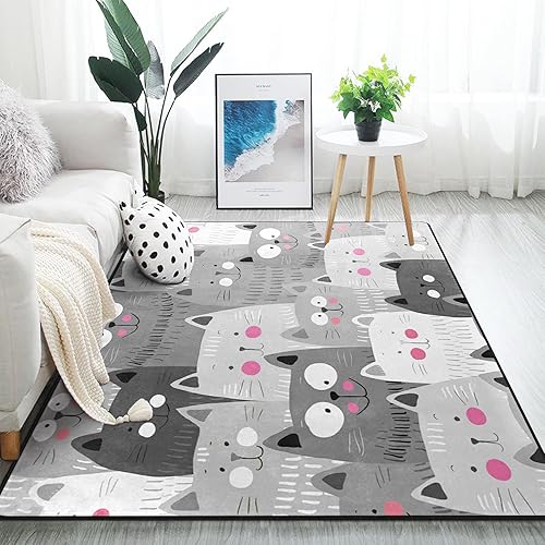 ALAZA Alfombra gris hipster de gato para sala de estar y dormitorio, 5'3"x4'