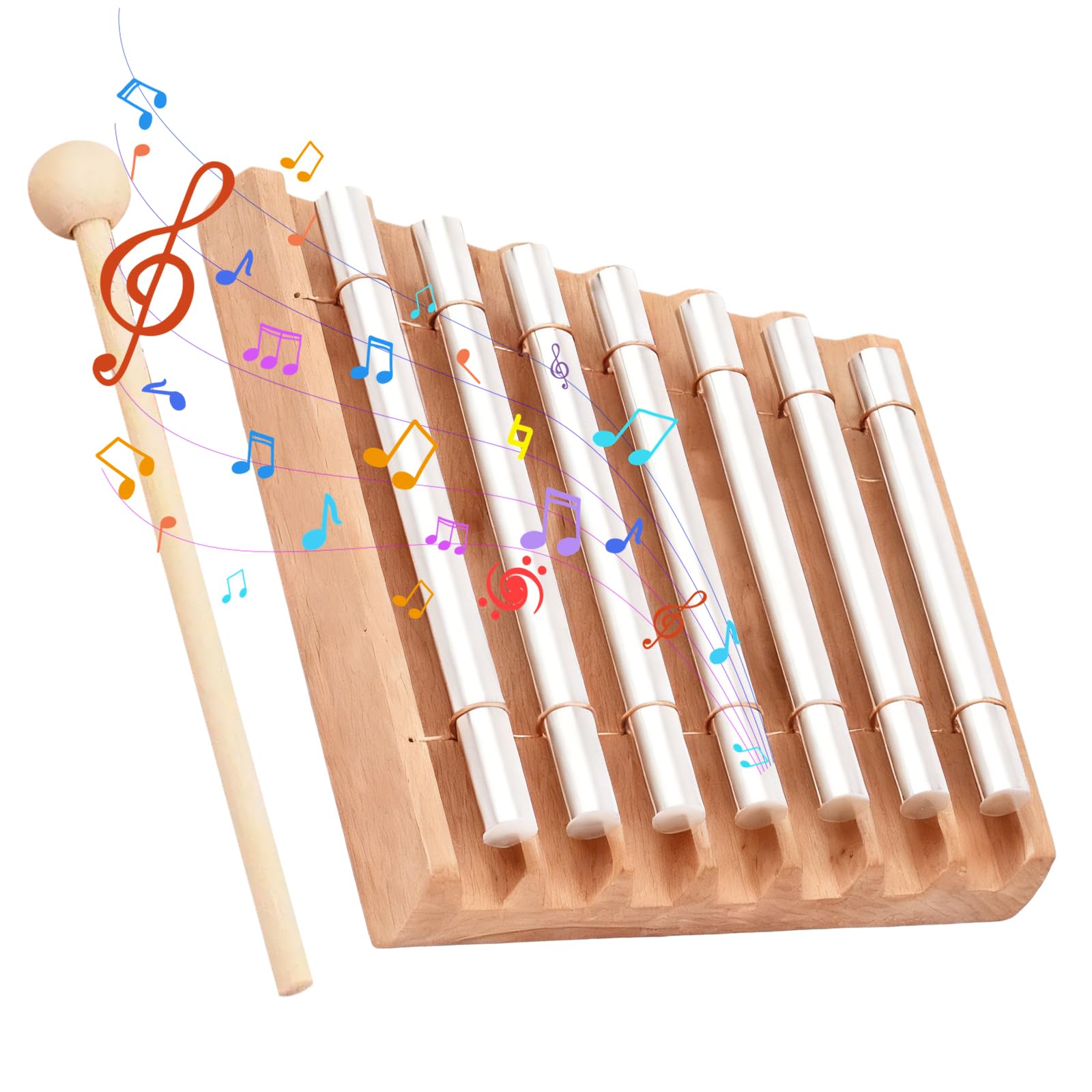 Energy Chimes, Energy - Varilla sonora de 7 tonos, barra de sonido Energy Chime con mazo de madera, timbre energético, instrumento de percusión para educación musical temprana y meditación de yoga