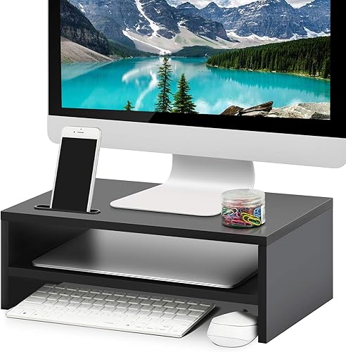 Miniatura 2 de Marbrasse Soporte elevador para monitor, paquete de 2 soportes para monitor de computadora de 16.5 pulgadas, 2 niveles, soporte de impresora para