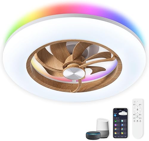 CHANFOK Ventilador de techo con luz, ventiladores de techo inteligentes de perfil bajo de 22 pulgadas con AlexaGoogle AssistantApp Control de 6