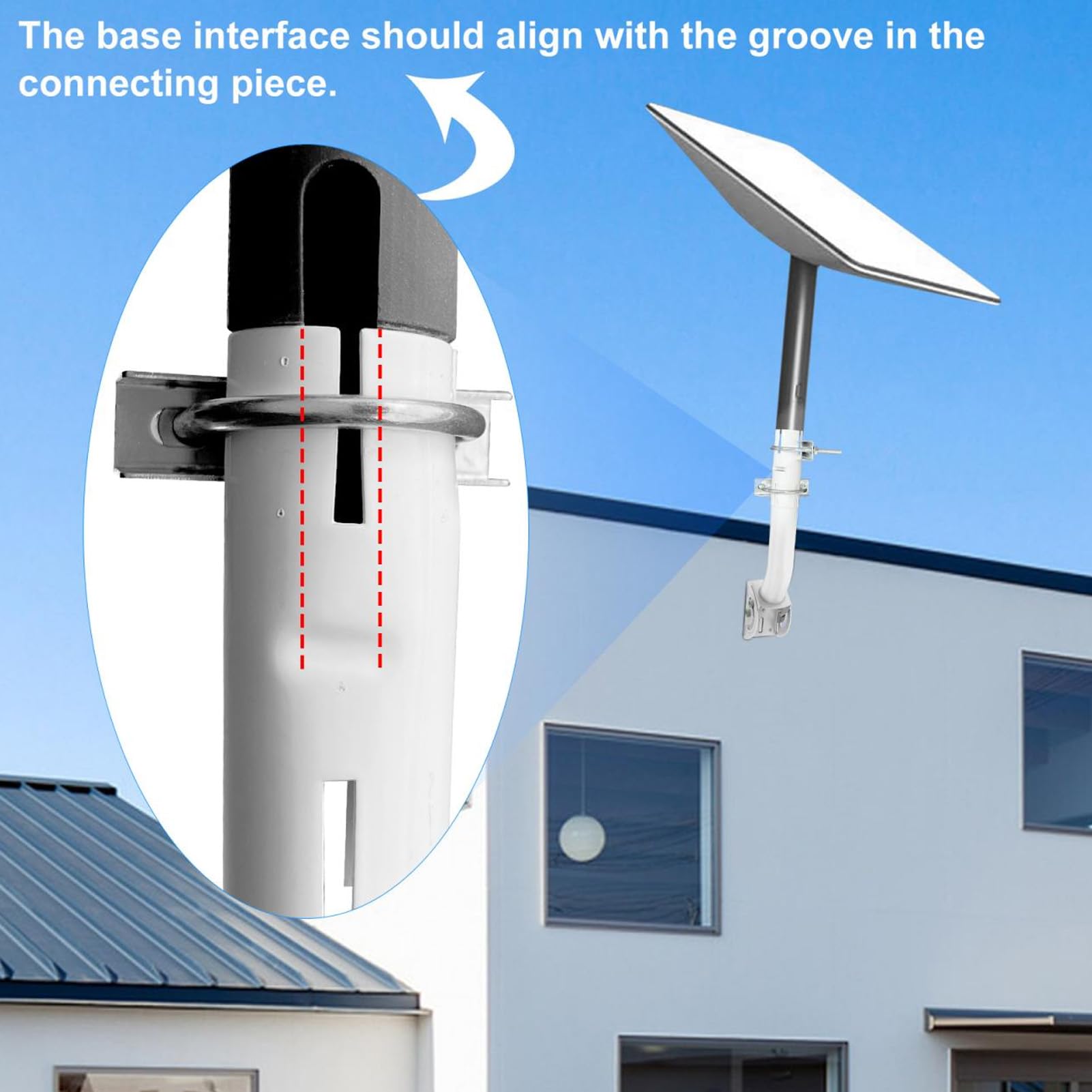 J Pole Mounting Kit Stainless Steel Adjustable Bracket for V2 Rectangular Dish for Outdoor TV Antennas WiFi Extenders